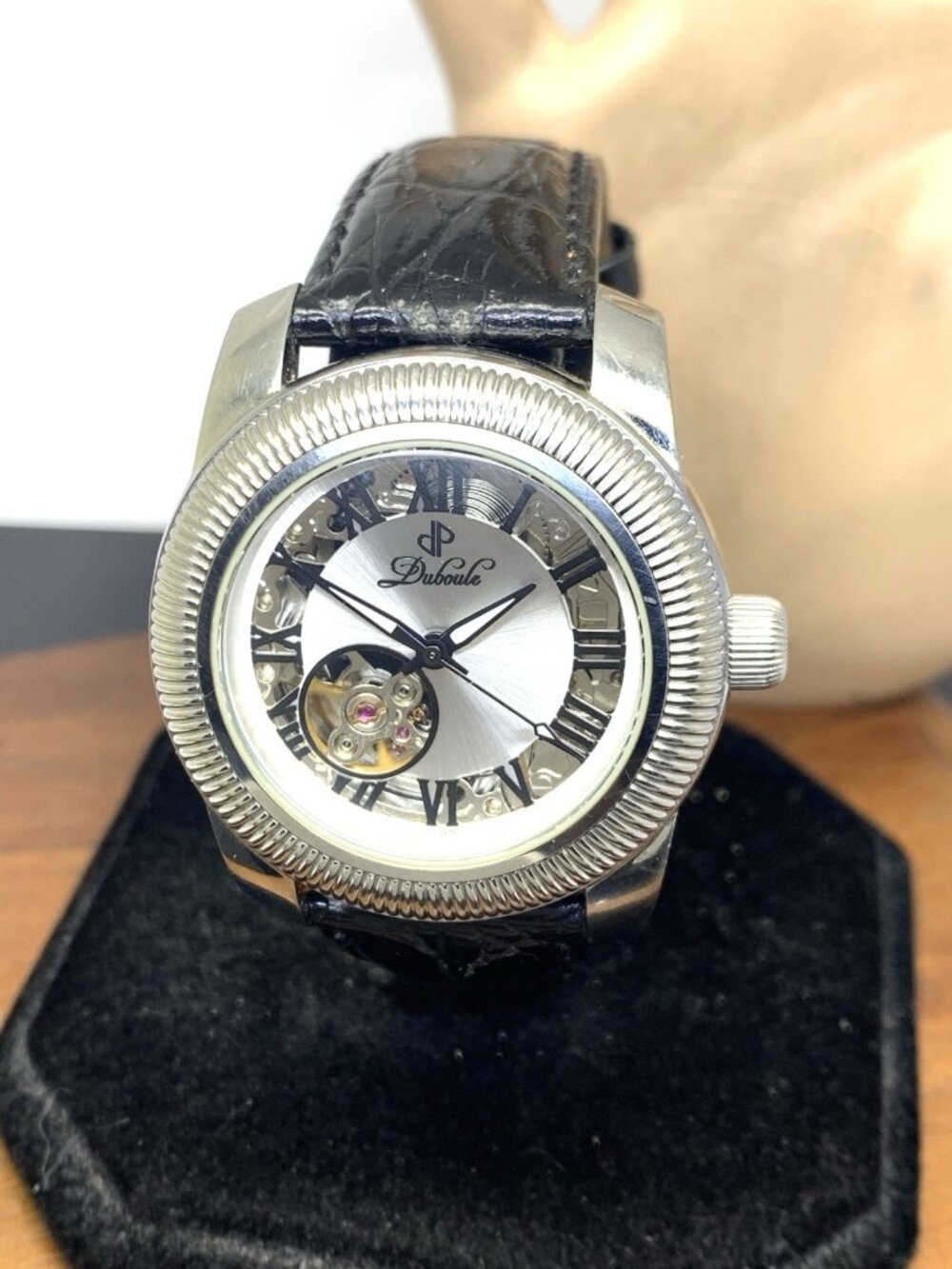 Duboule Men's Watch 24912-1 Automatic Silver Dial Black Leather Strap 40mm